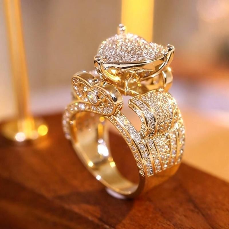 Silver Paved Heart Wide Band Ring