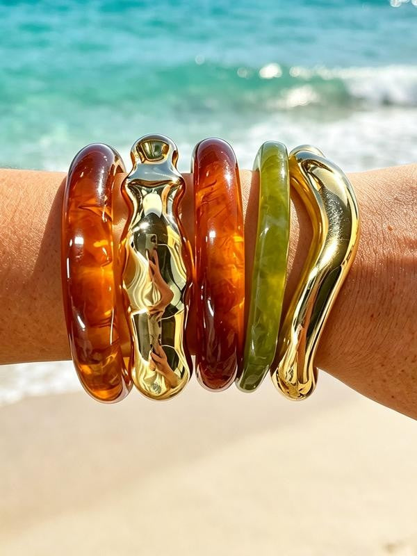 Irregular Resin Cuff Bracelet Set