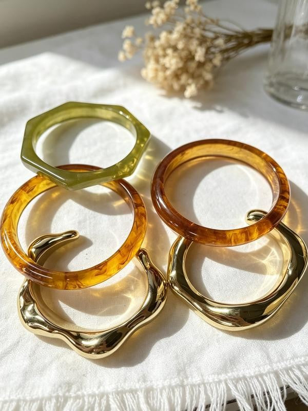 Irregular Resin Cuff Bracelet Set