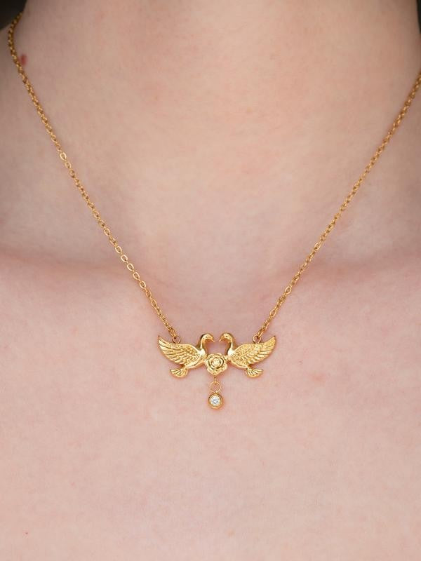 Silver Double Dove Pendant Necklace