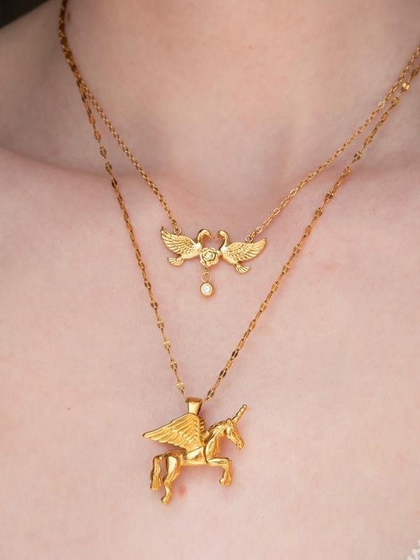 Silver Double Dove Pendant Necklace