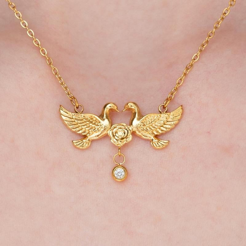 Silver Double Dove Pendant Necklace