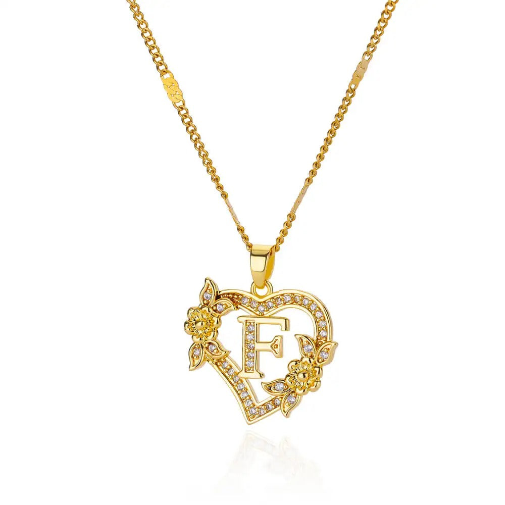 Flower Heart Initial Necklace