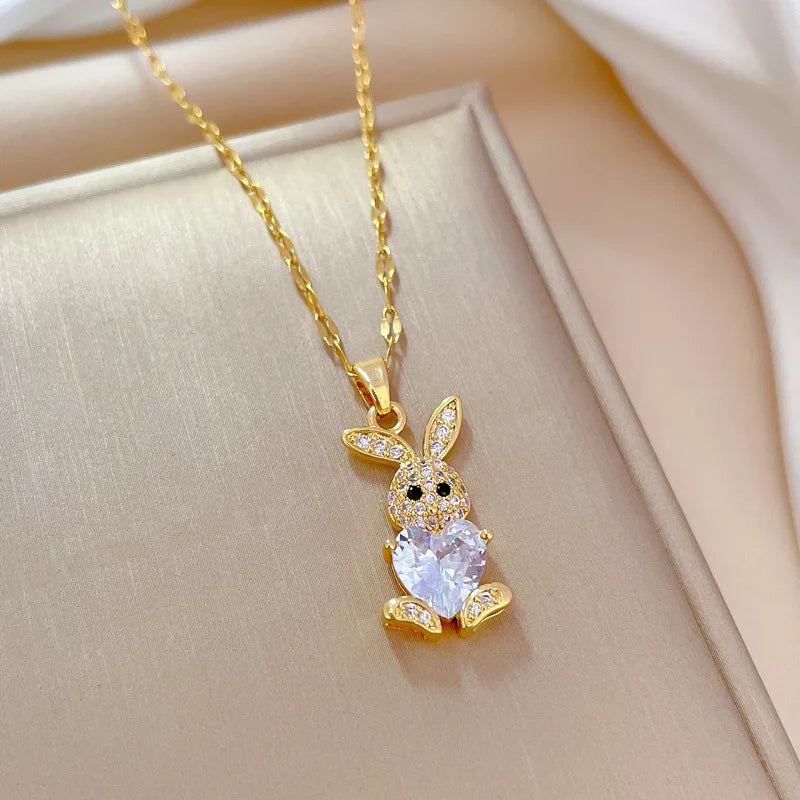 Heart Stone Rabbit Necklace