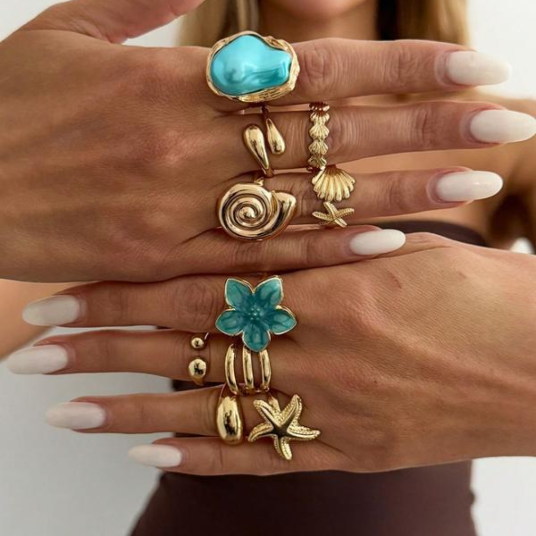 10 PCS Boho Beach Starfish Ring
