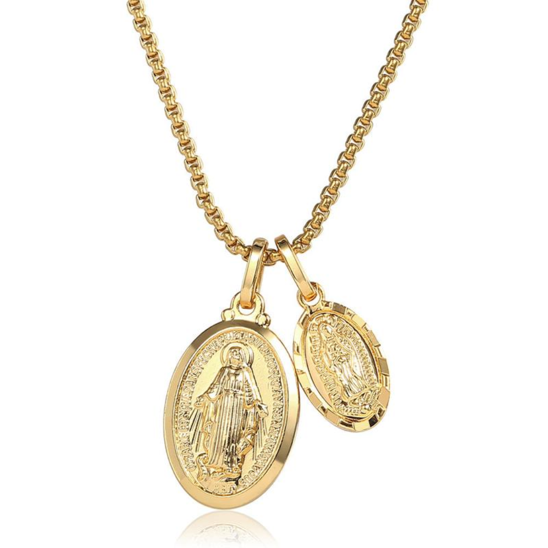 Double Virgin Mary Charm Necklace