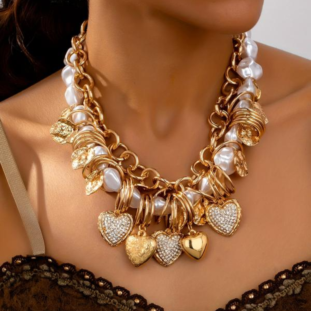 Chunky Boho Hearts Necklace
