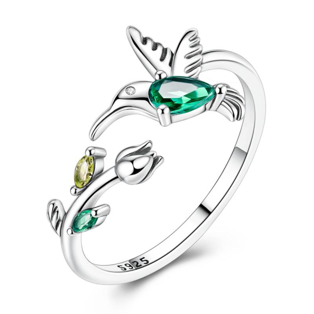 Resizable Hummingbird & Tulip Ring