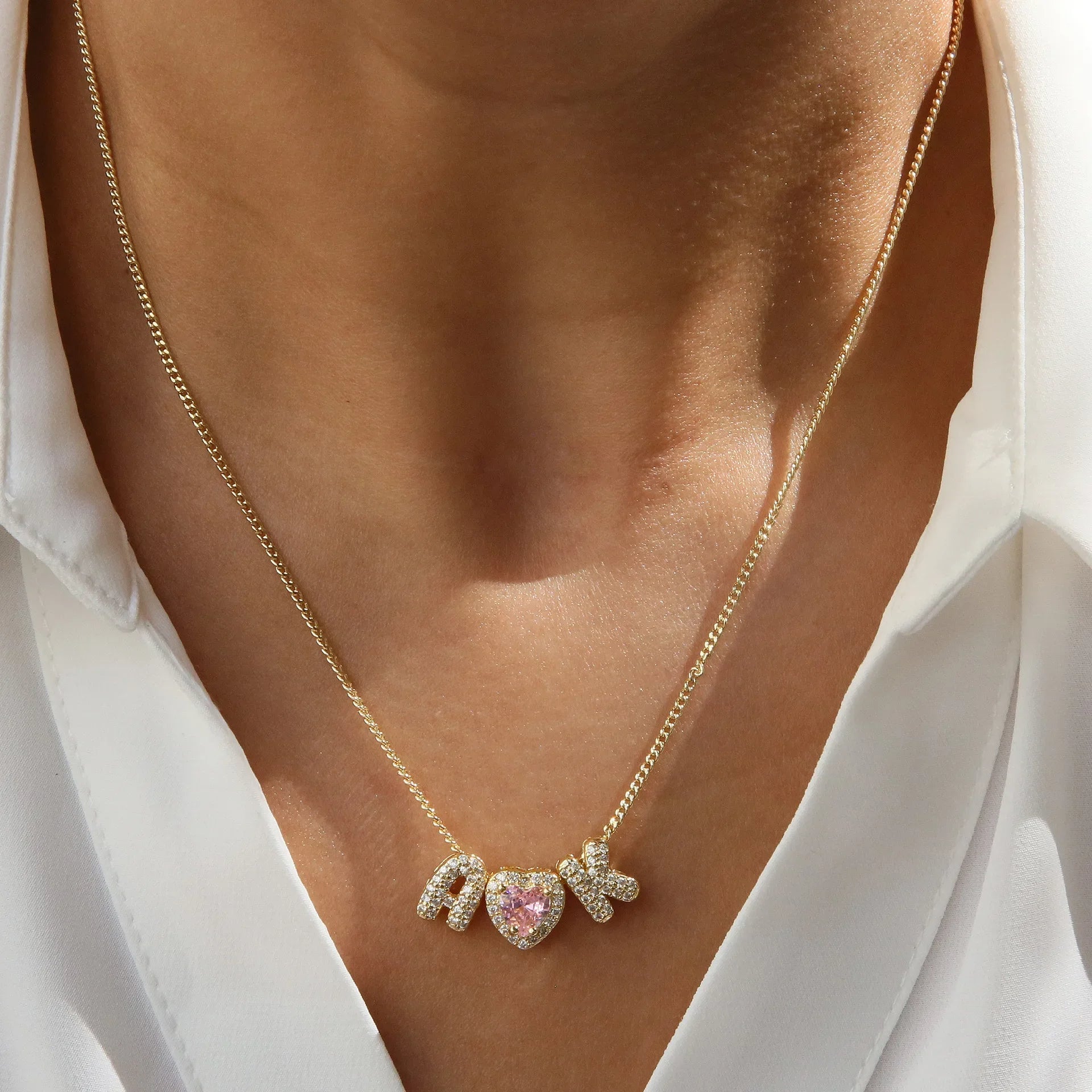 Birthstone Heart Initial Necklace