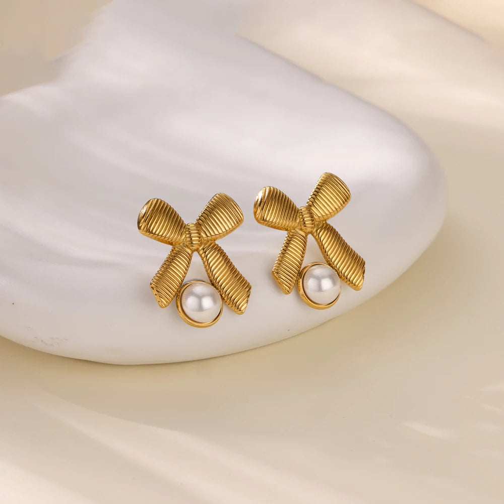 Bowknot Pearl Earrings