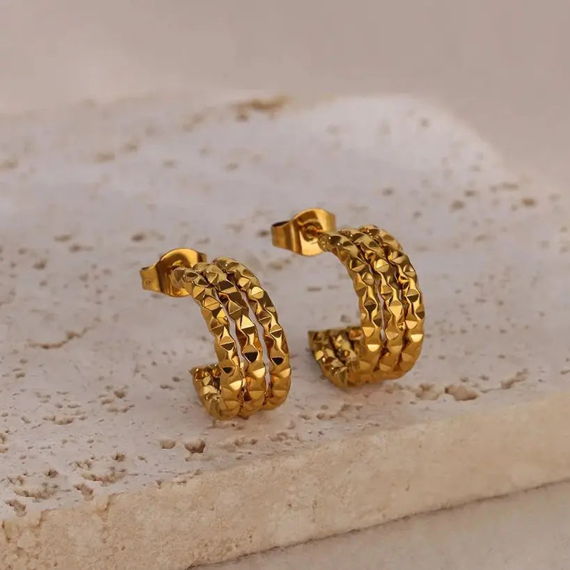 Trilayer Geometric Earrings