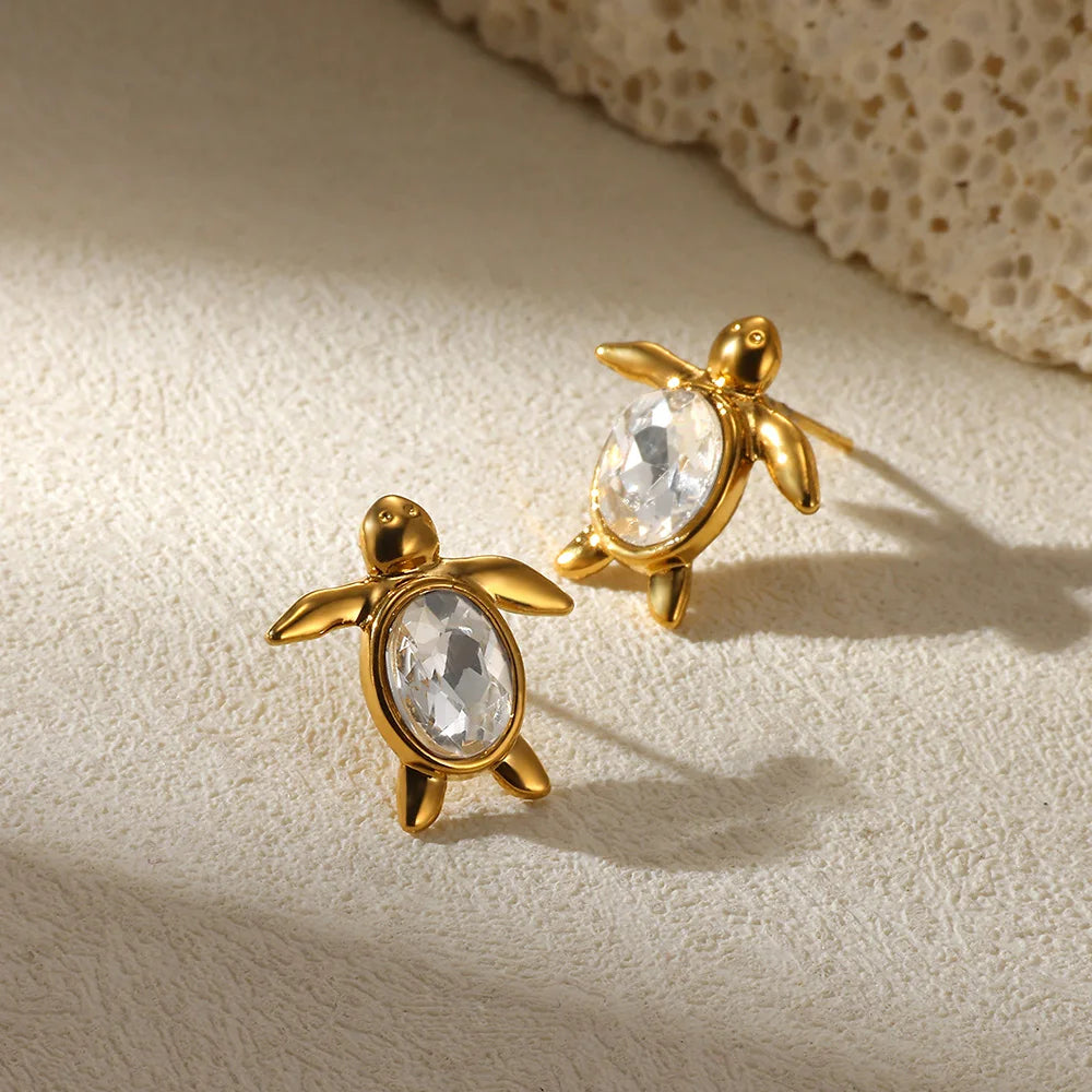 Crystal Turtle Stud Earrings