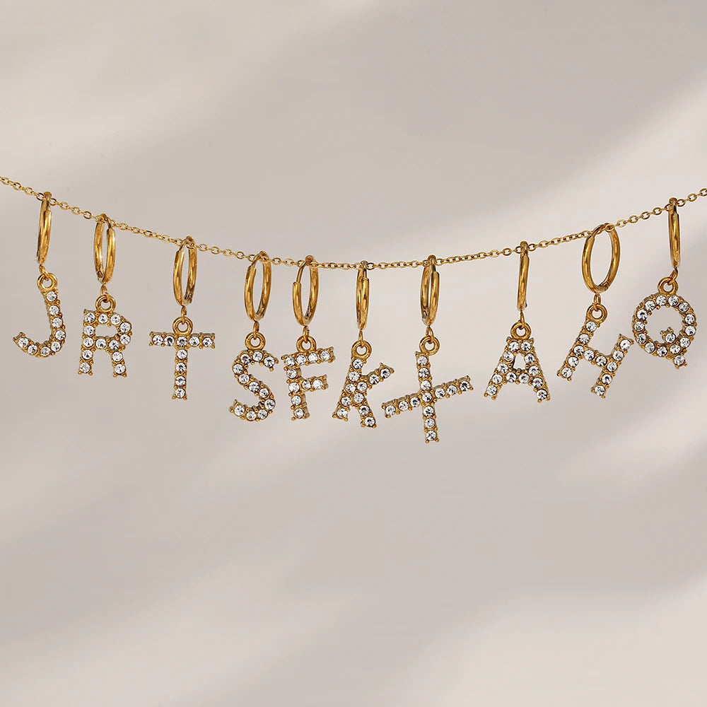 Crystal Letter Hoop Earrings