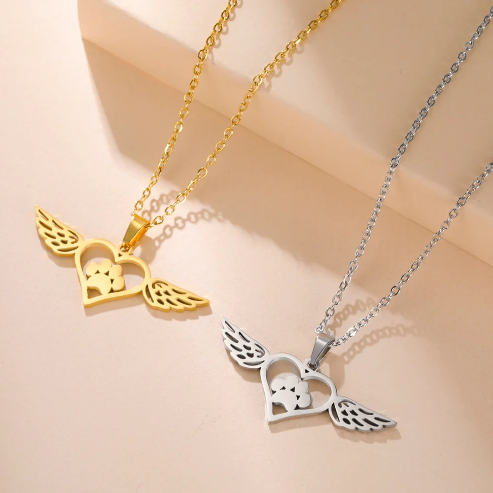 Paw Heart Wing Necklace
