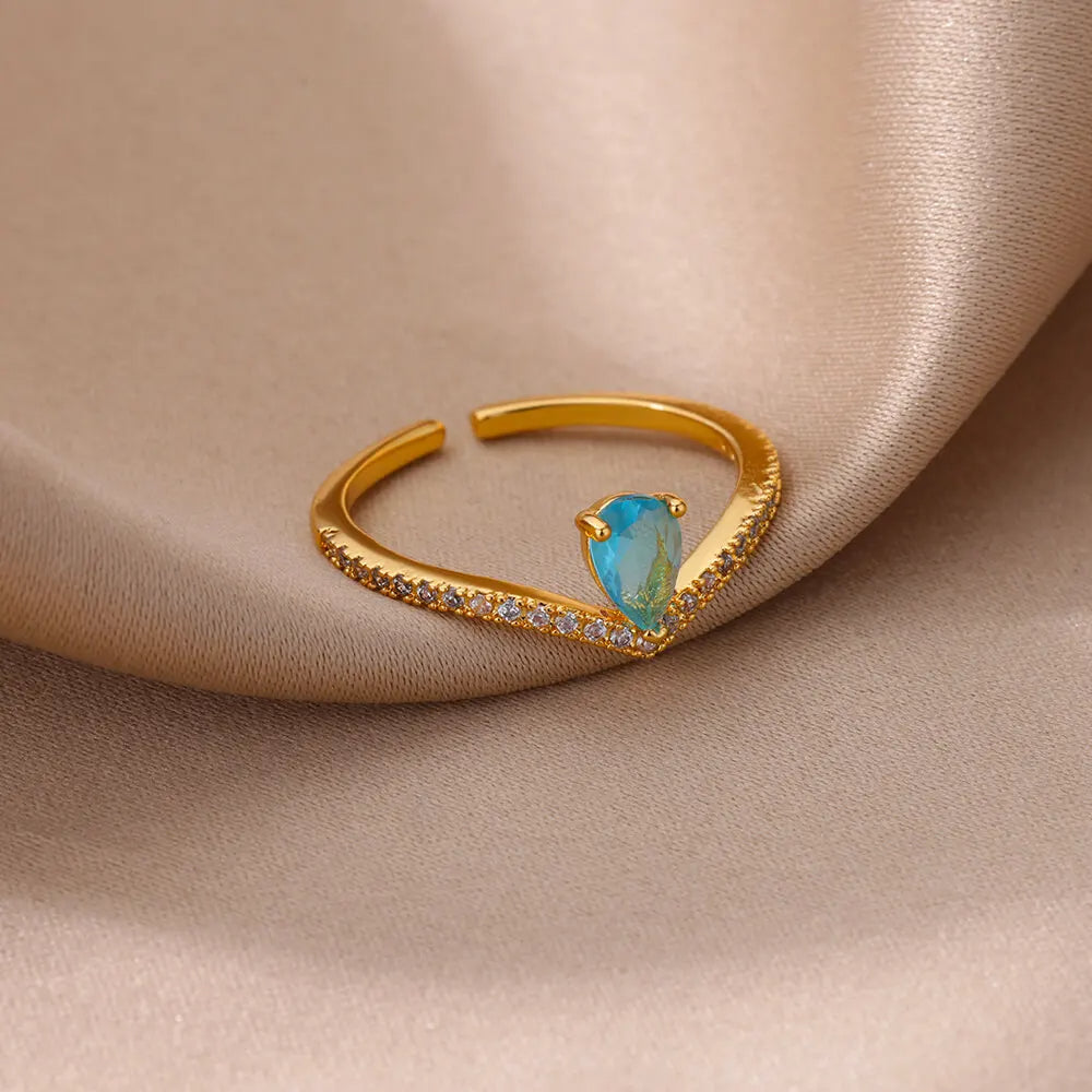 Blue Zircon Crown Ring