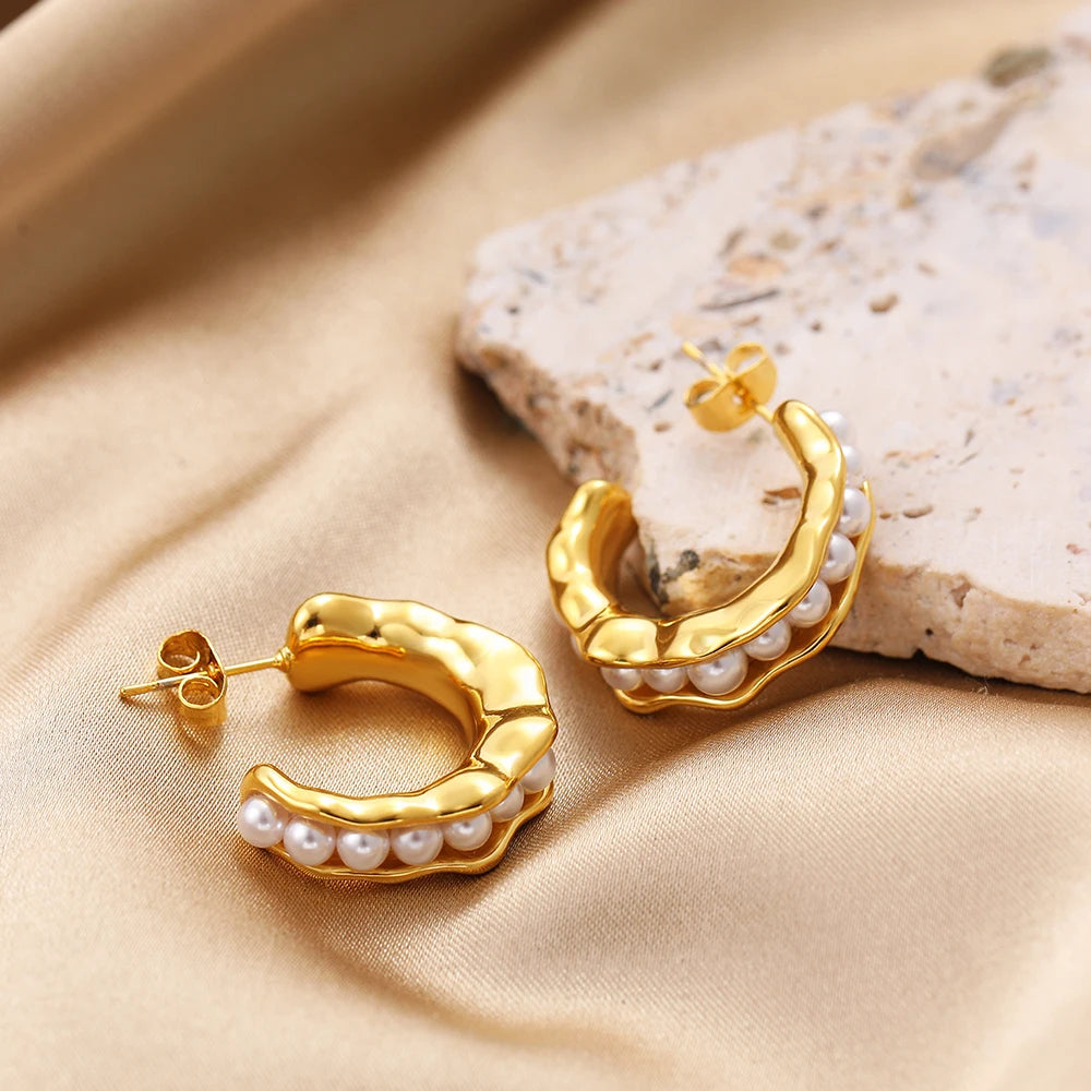 Circle Pearl Hoop Earrings
