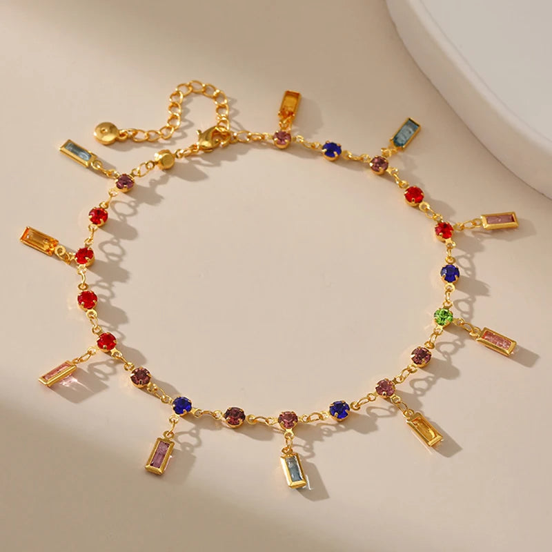 Colored Crystal Ankle Bracelet