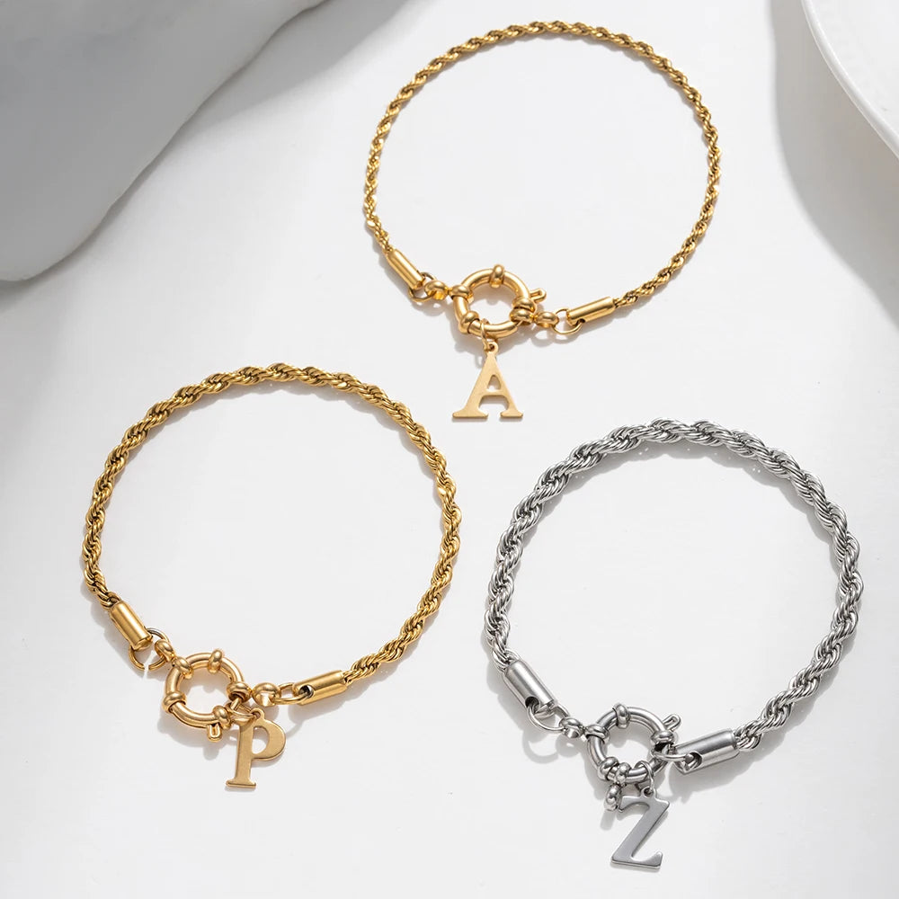 Anchor Clasp Initial Bracelet