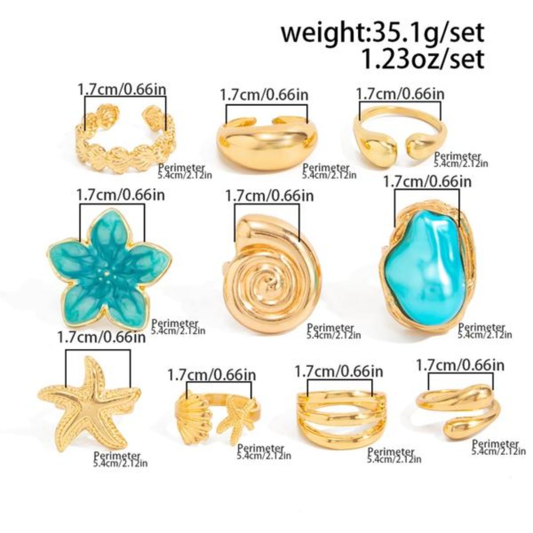10 PCS Boho Beach Starfish Ring