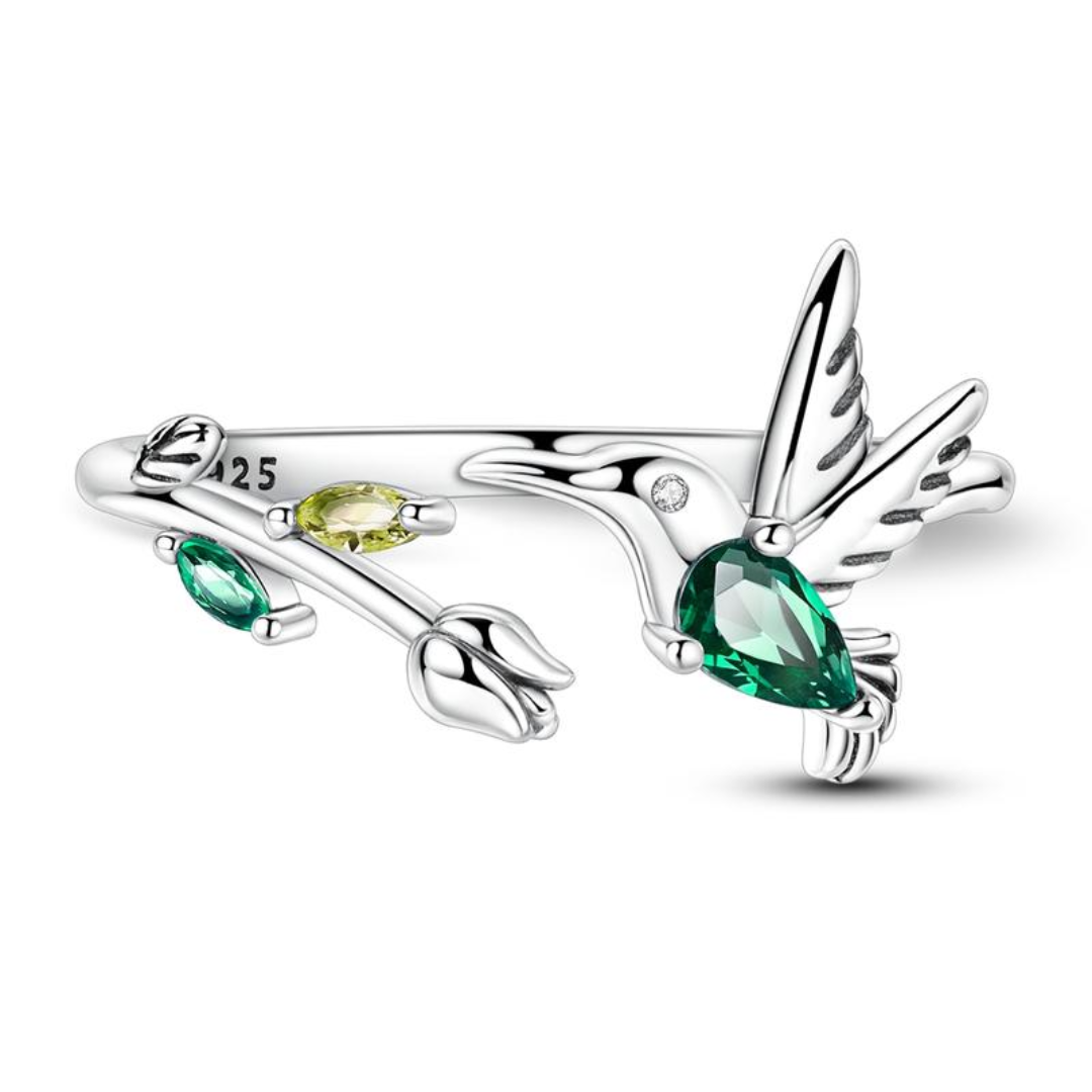 Resizable Hummingbird & Tulip Ring
