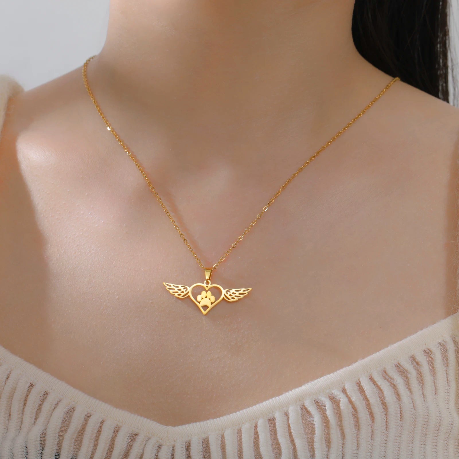 Paw Heart Wing Necklace