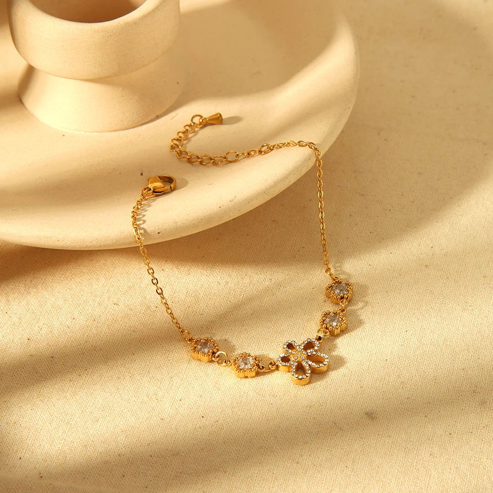 Paved Flower Charm Bracelet