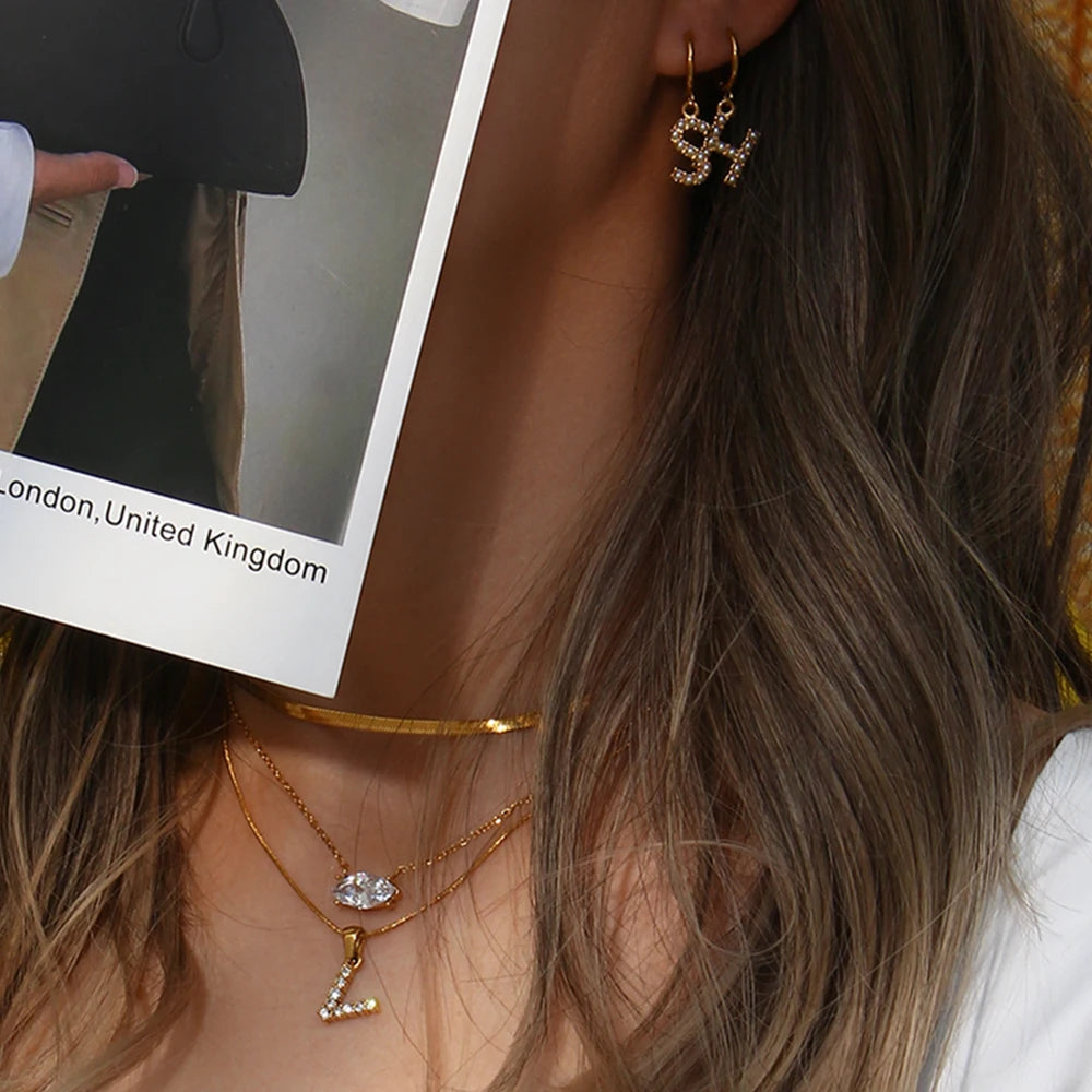 Crystal Letter Hoop Earrings