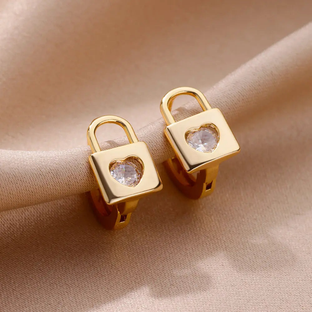 Heart Zircon Lock Earrings
