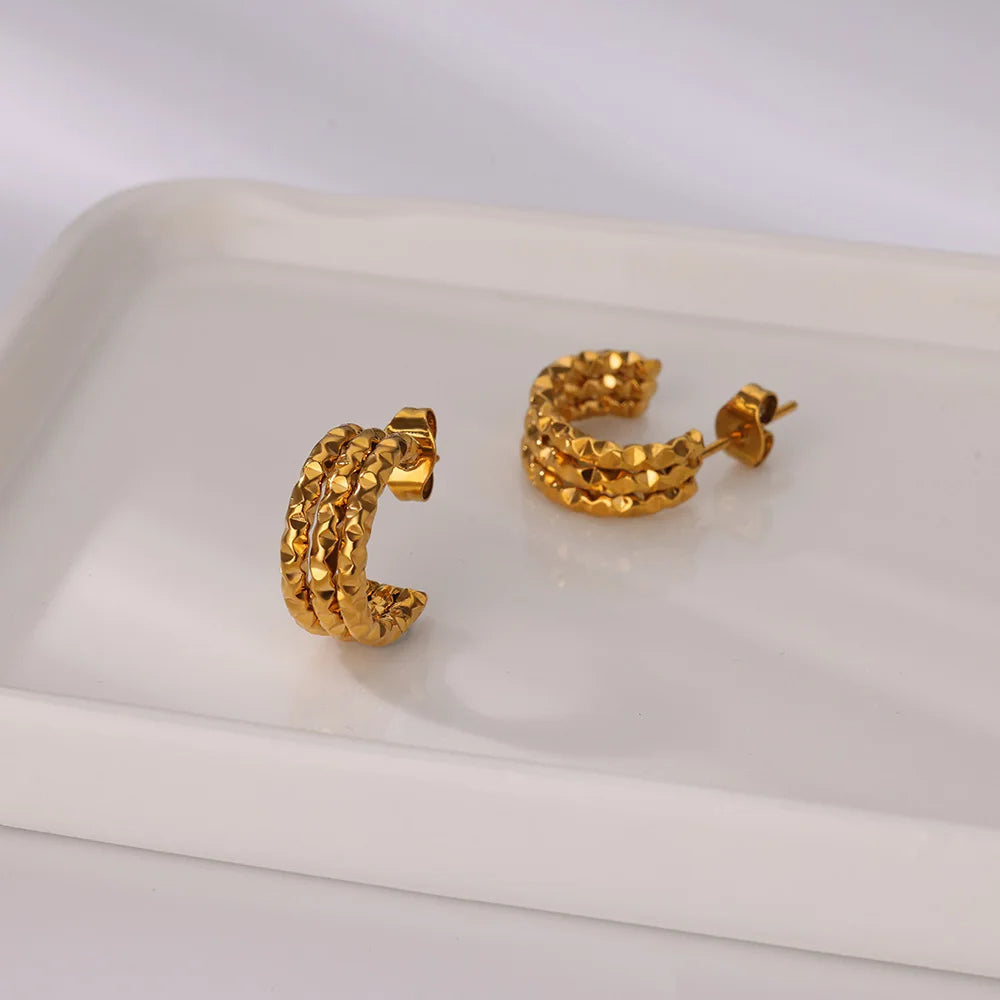 Trilayer Geometric Earrings