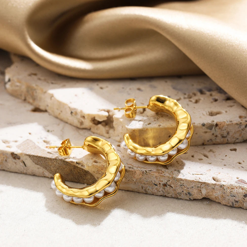 Circle Pearl Hoop Earrings