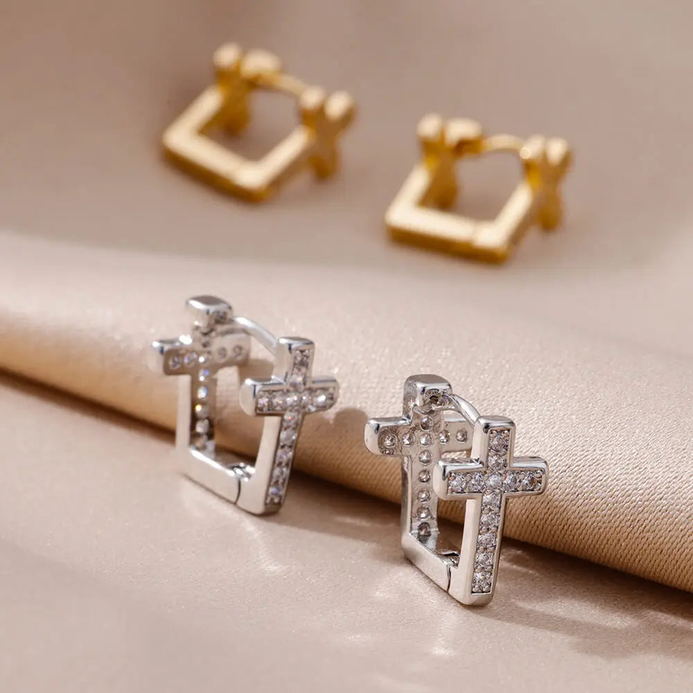 Cross Zircon Earrings
