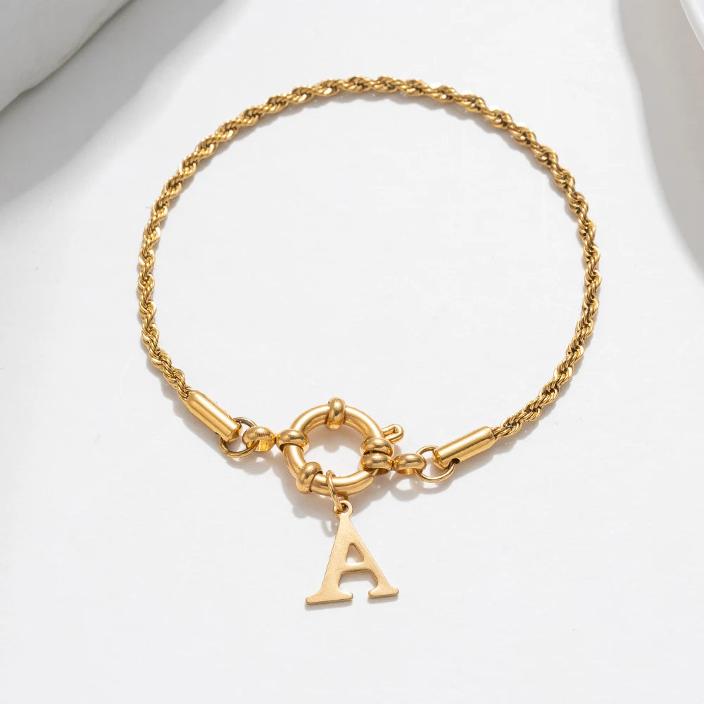 Anchor Clasp Initial Bracelet