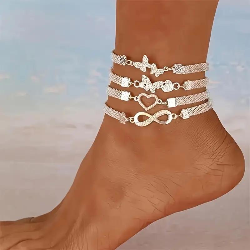 4 PCS Stackable Ankle Bracelet Set