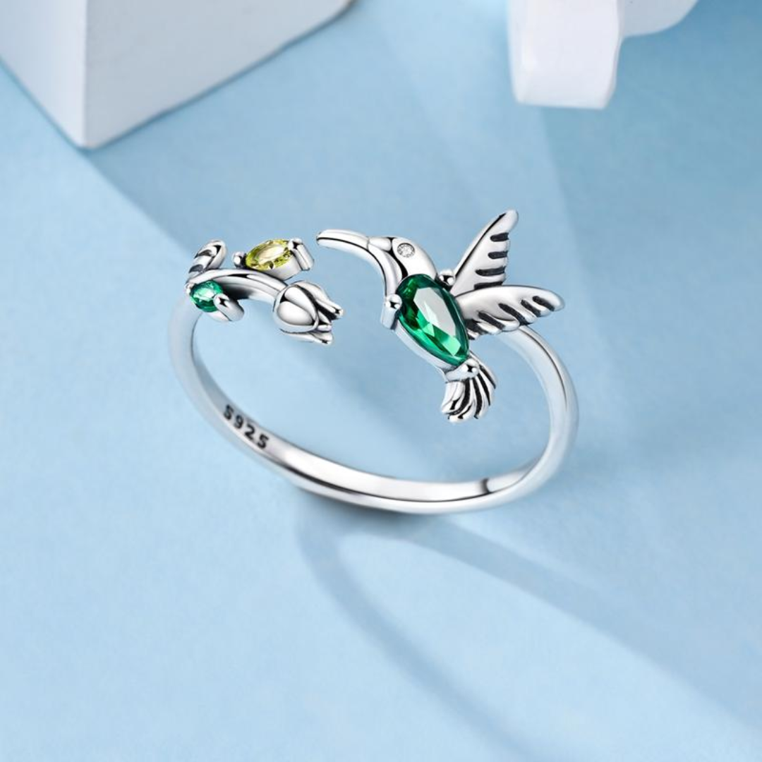 Resizable Hummingbird & Tulip Ring