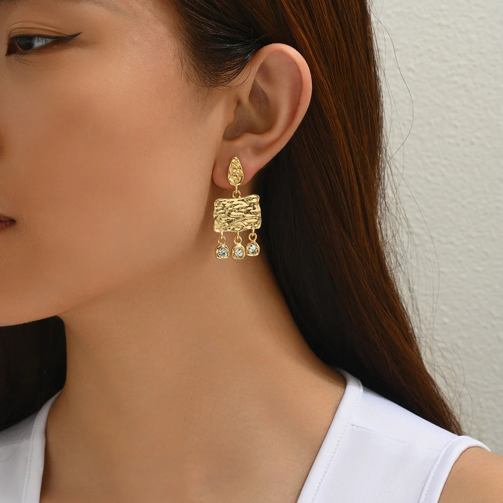 Hammered Square Drop Earrings
