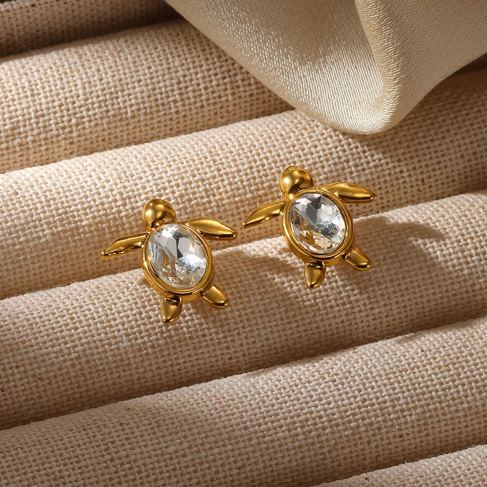 Crystal Turtle Stud Earrings