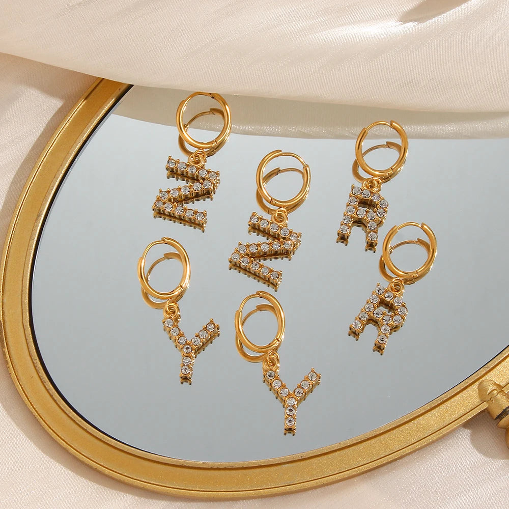 Crystal Letter Hoop Earrings
