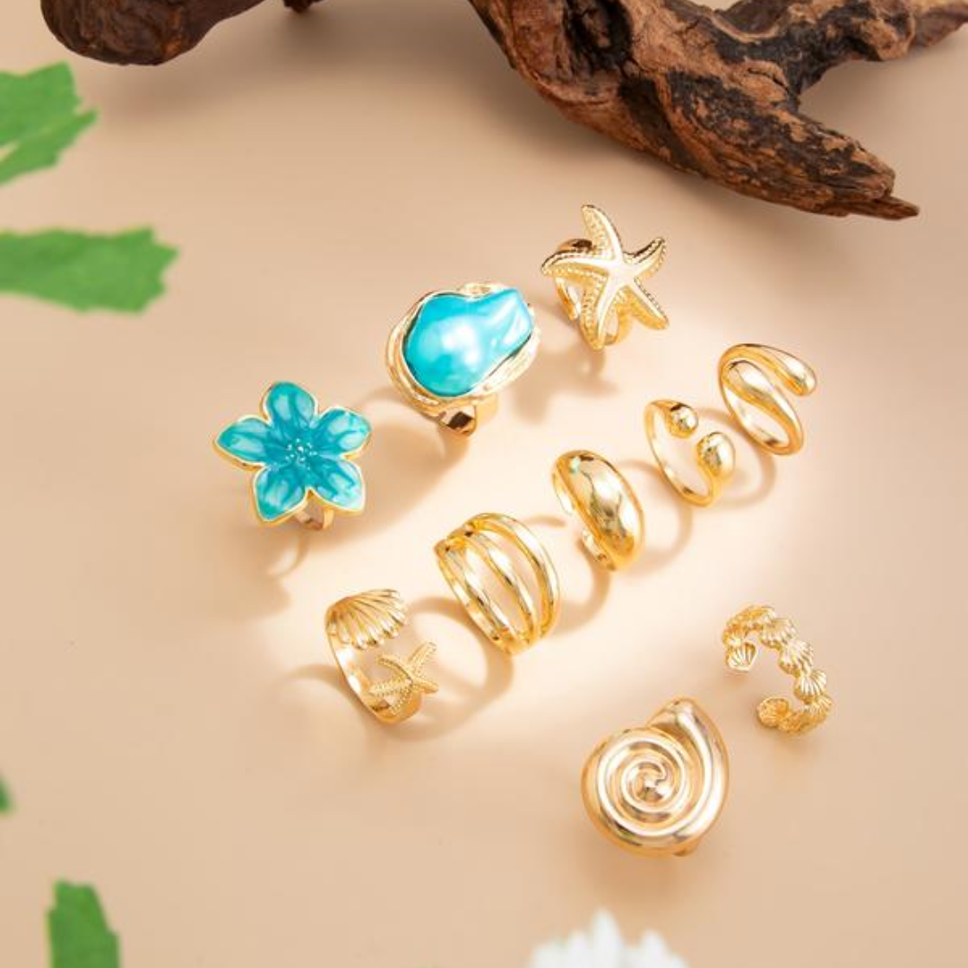 10 PCS Boho Beach Starfish Ring