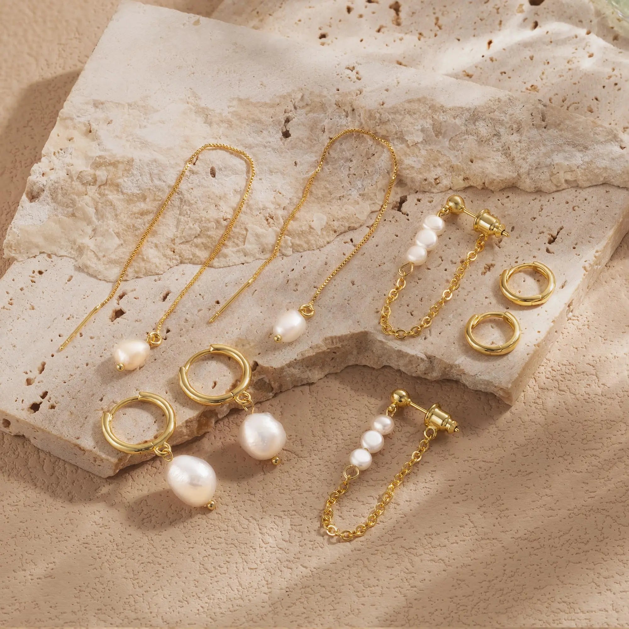 Gold Pearl Stud Earrings