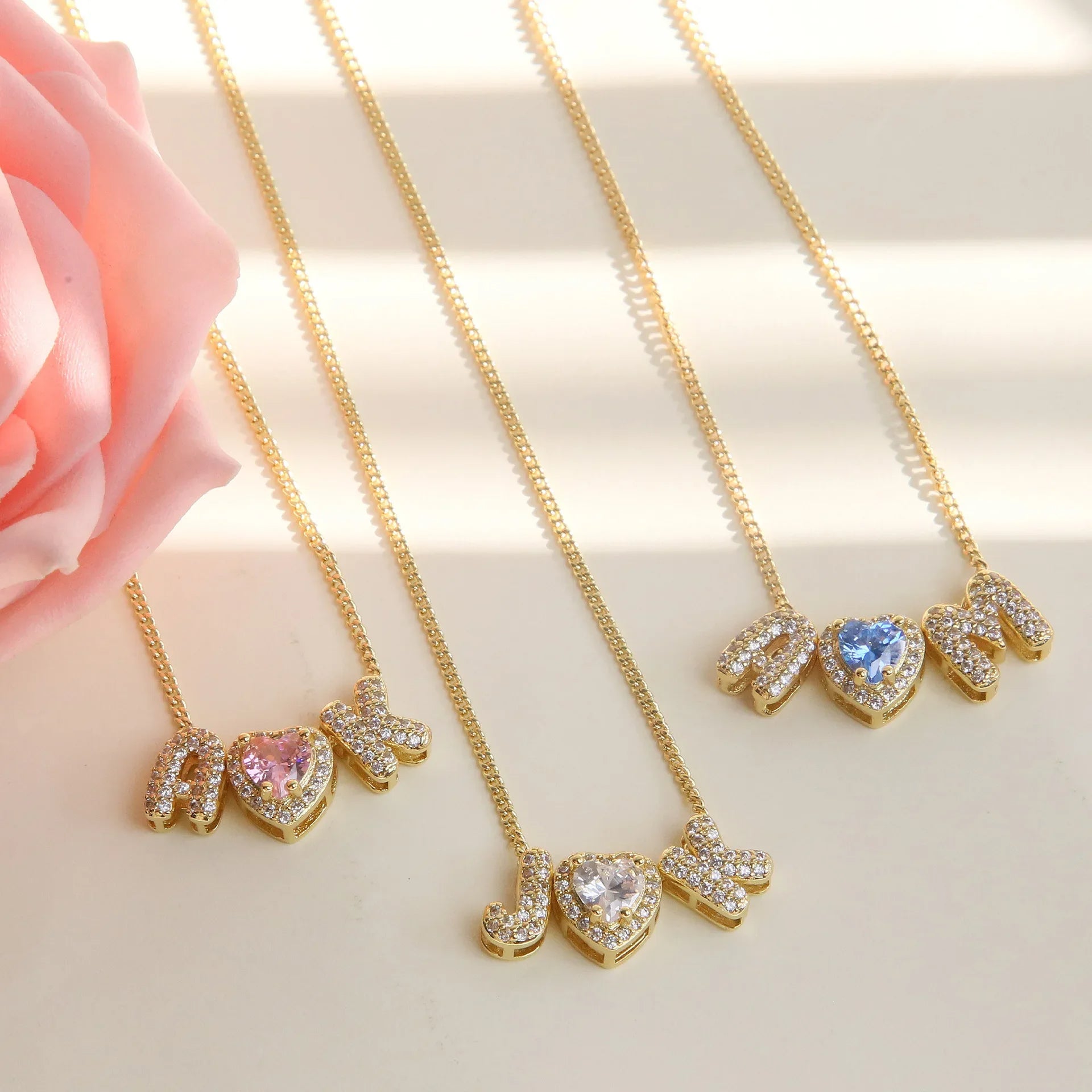 Birthstone Heart Initial Necklace