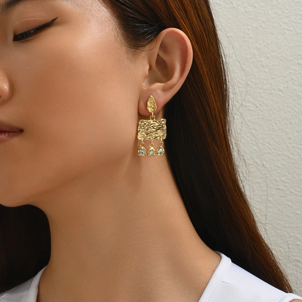 Hammered Square Drop Earrings