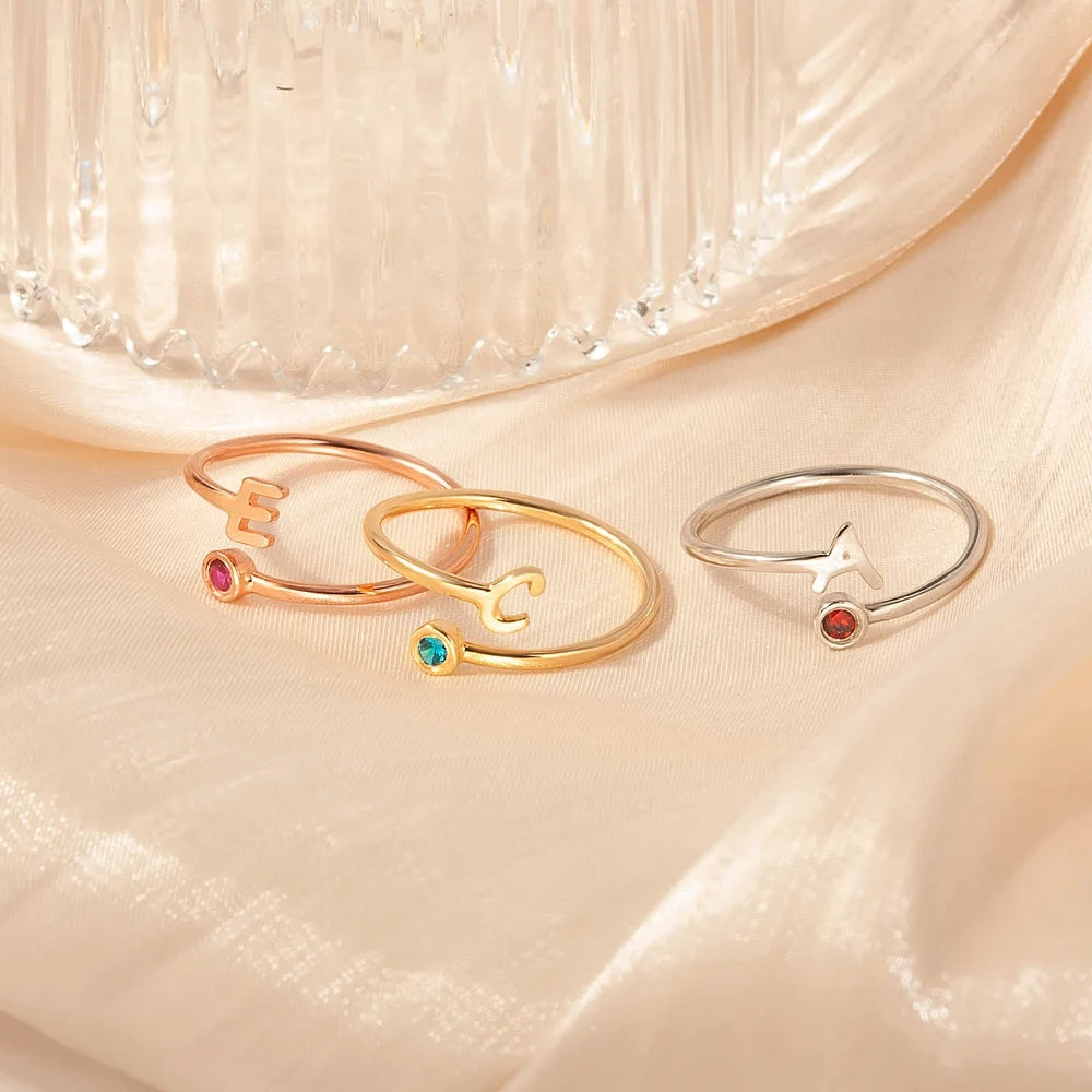Custom Letter Birthstone Ring