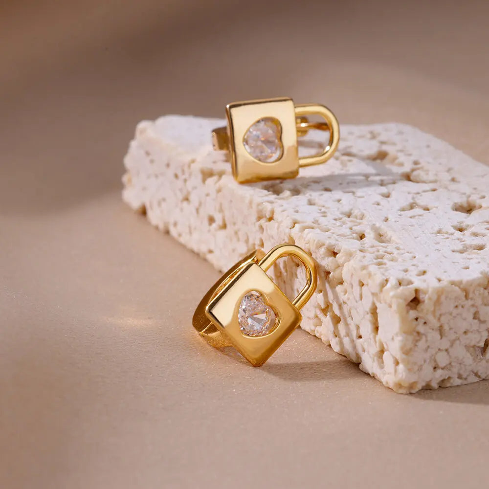 Heart Zircon Lock Earrings