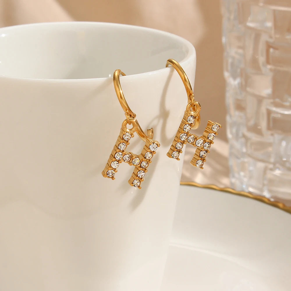 Crystal Letter Hoop Earrings