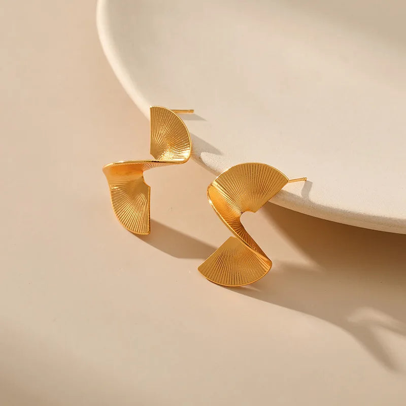 Gold Twisted Stud Earrings