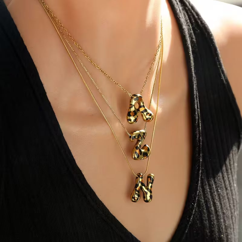 Bubble Leopard Initial Necklace