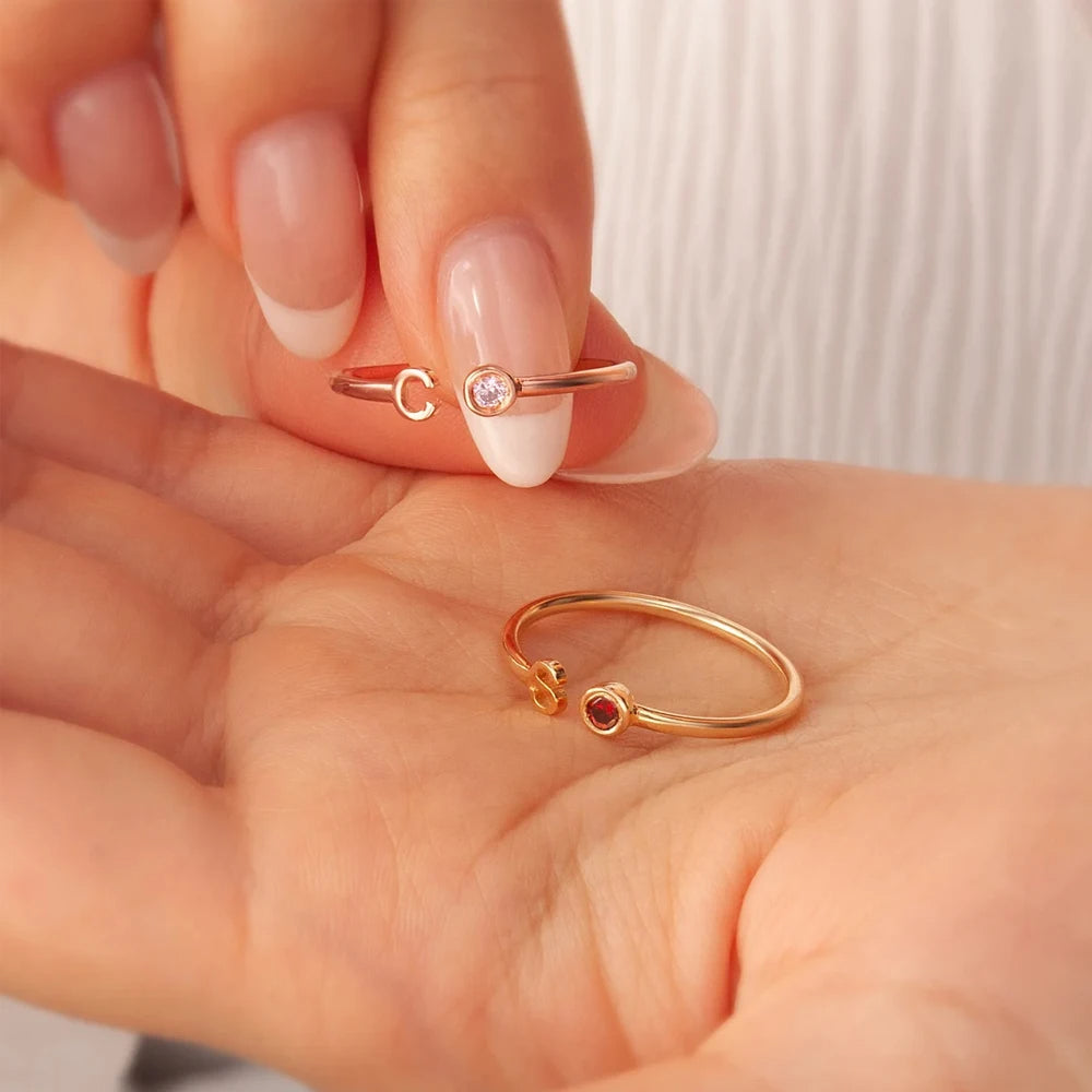 Custom Letter Birthstone Ring