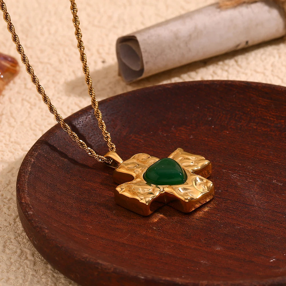 Stone Heart Cross Necklace