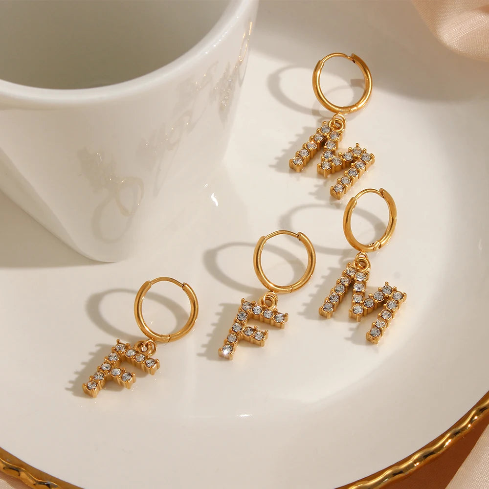 Crystal Letter Hoop Earrings