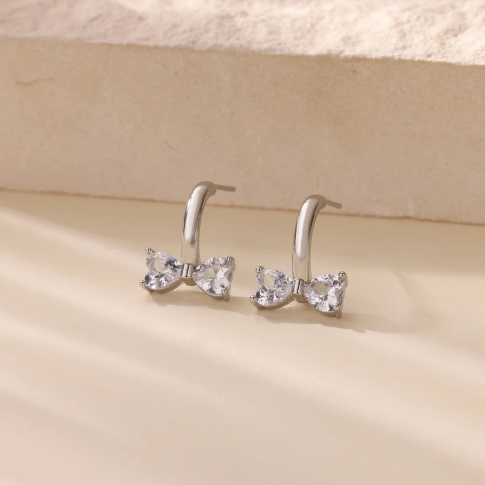Zirconia Bow Stud Earrings